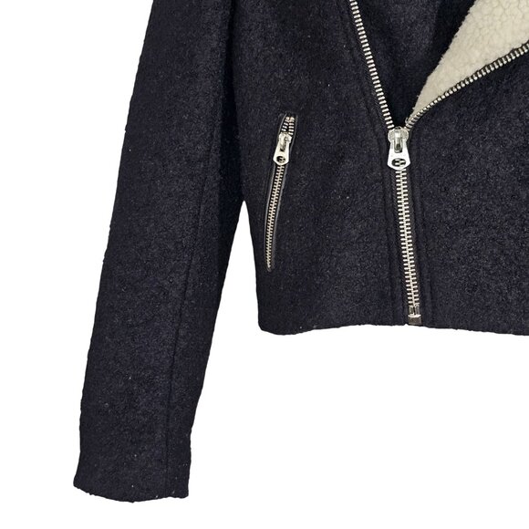 Adam Levine Womens Black Sherpa Collar Lined Moto Jacket Wool Blend‎ XS - Picture 10 of 10